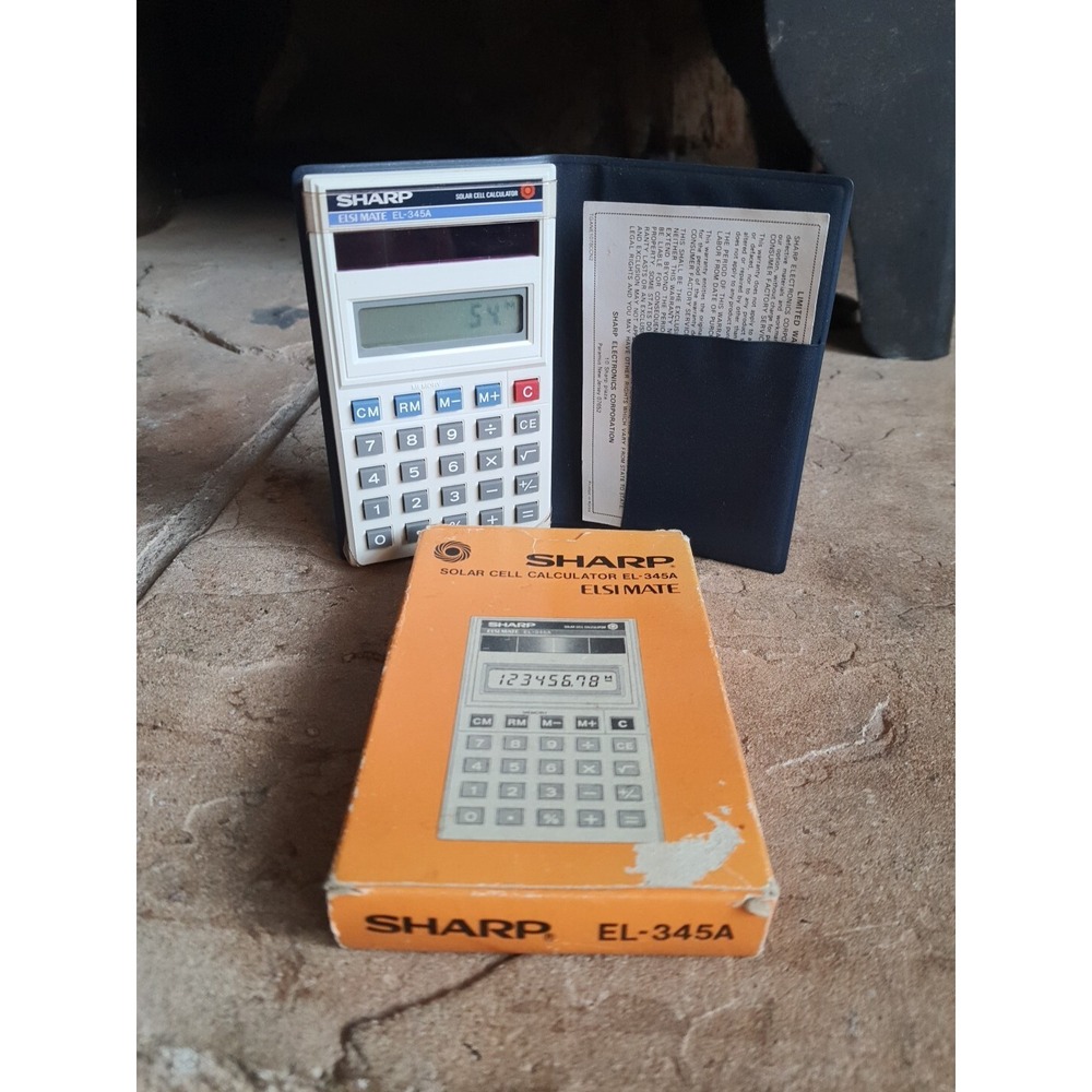 Vintage Sharp ELSIMATE EL-3445A Solar Cell Calculator Blue & White WORKS Korea